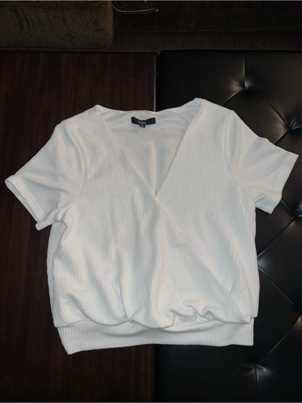 Lulu's White Ribbed Wrap Short Sleeve Top
